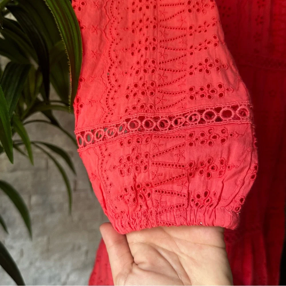 J. CREW Coral Orange Pink Eyelet Flutter Sleeve Boho Dress Size S New with Tags